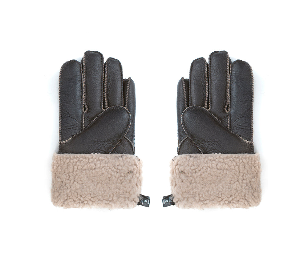 AUSTRALIAN SHEPHERD® Leather Fluffy Sheepskin Wool Stitching Gloves - UGG EXPRESS