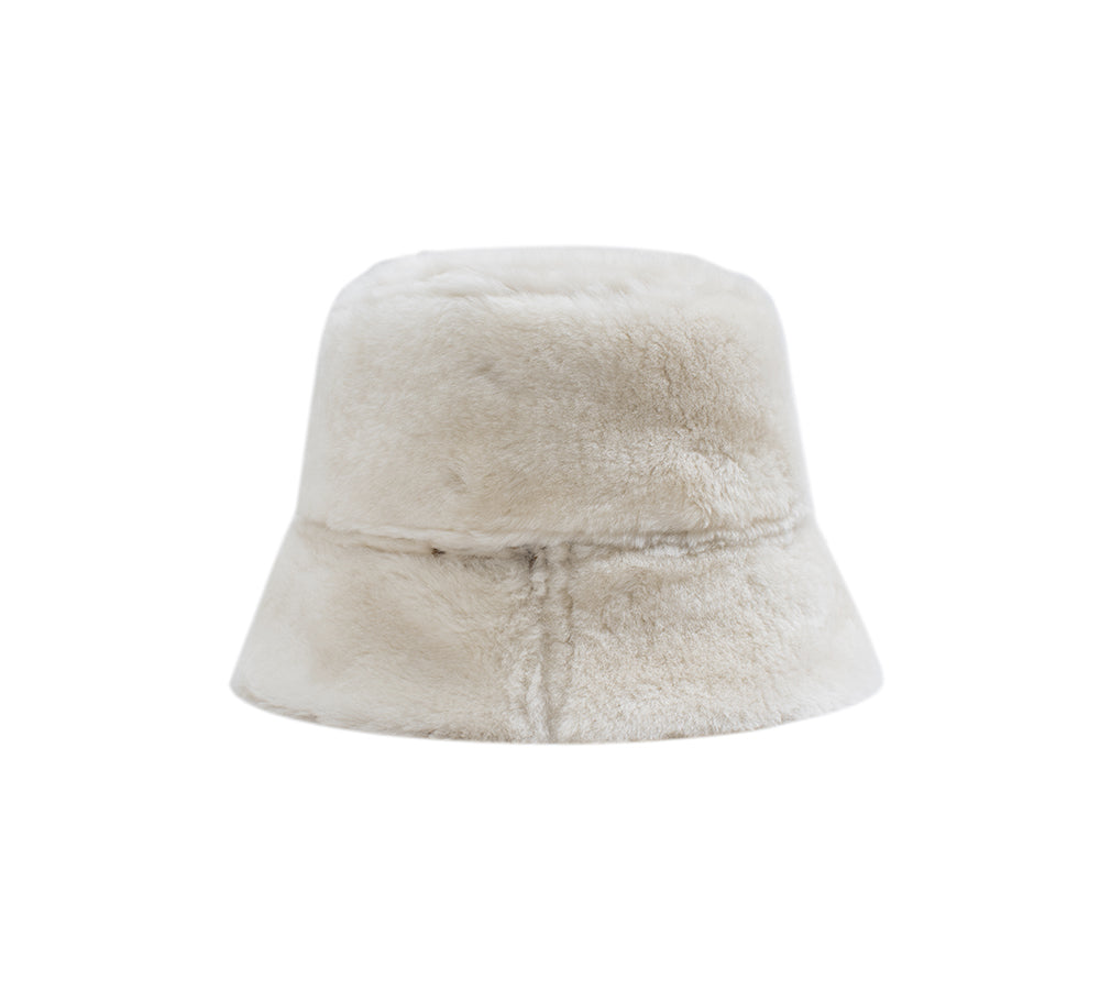 Fluffy Sheepskin Wool Bucket Patchwork Hat