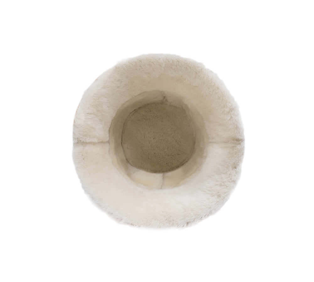 Fluffy Sheepskin Wool Bucket Patchwork Hat