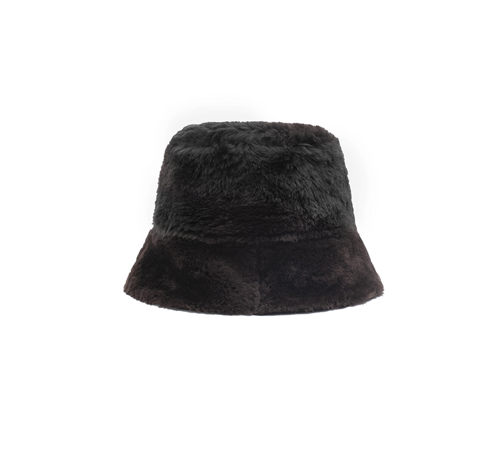 Fluffy Sheepskin Wool Bucket Patchwork Hat