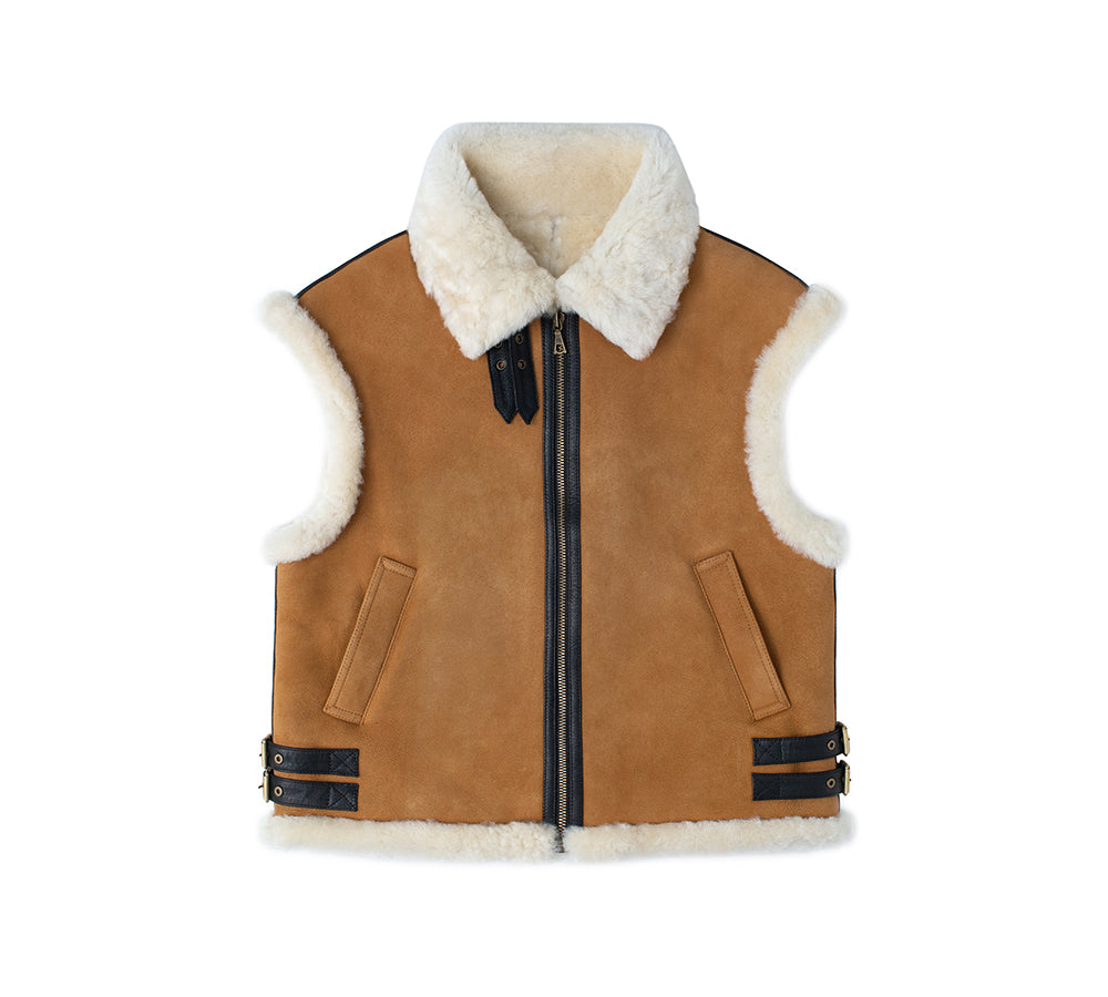 Fluffy Sheepskin Wool Zip Sleeveless Vest Dale