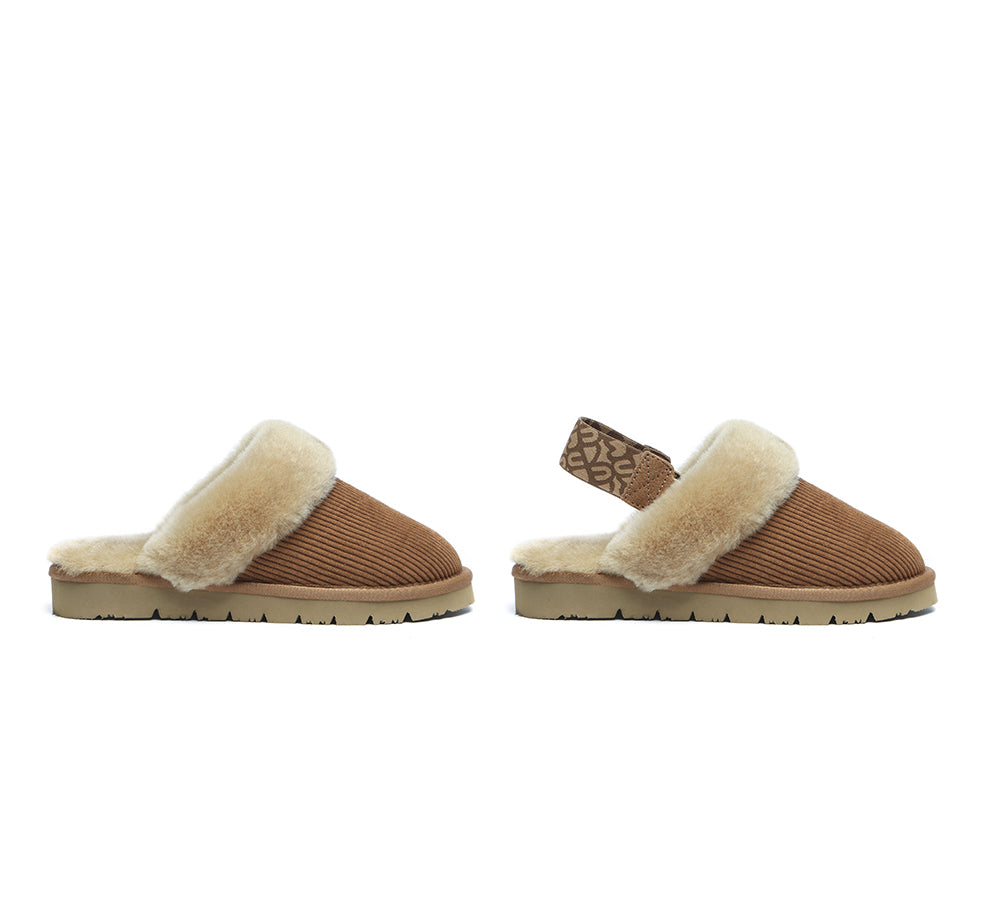 EVERAU® 2-Way Style UGG Slippers Women Sheepskin Wool Removable Strap Slingback Corduroy EVERAU
