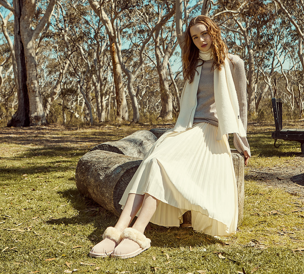 EVERAU® UGG Slippers Sheepskin Wool Suede Scuff Muffin - UGG EXPRESS