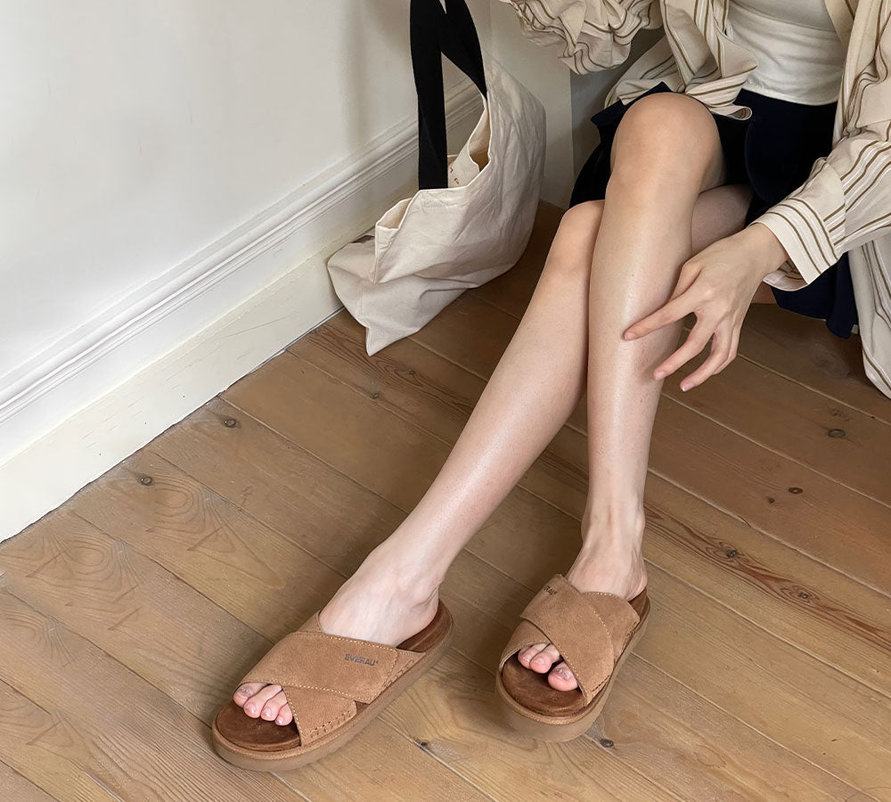 Women Sandals Suede Adjustable Crossover Slip-on Summer Slides Lilac