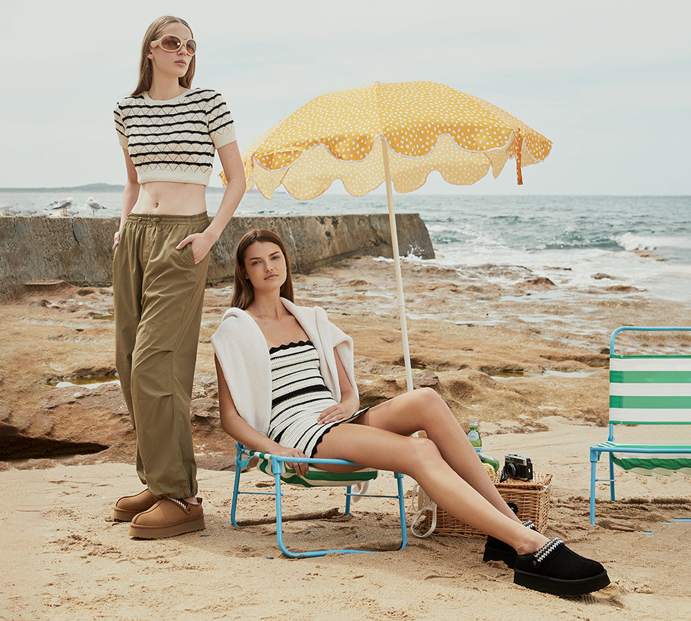 UGG Slippers Sheepskin Wool Slingback Kintted Platform Maeve