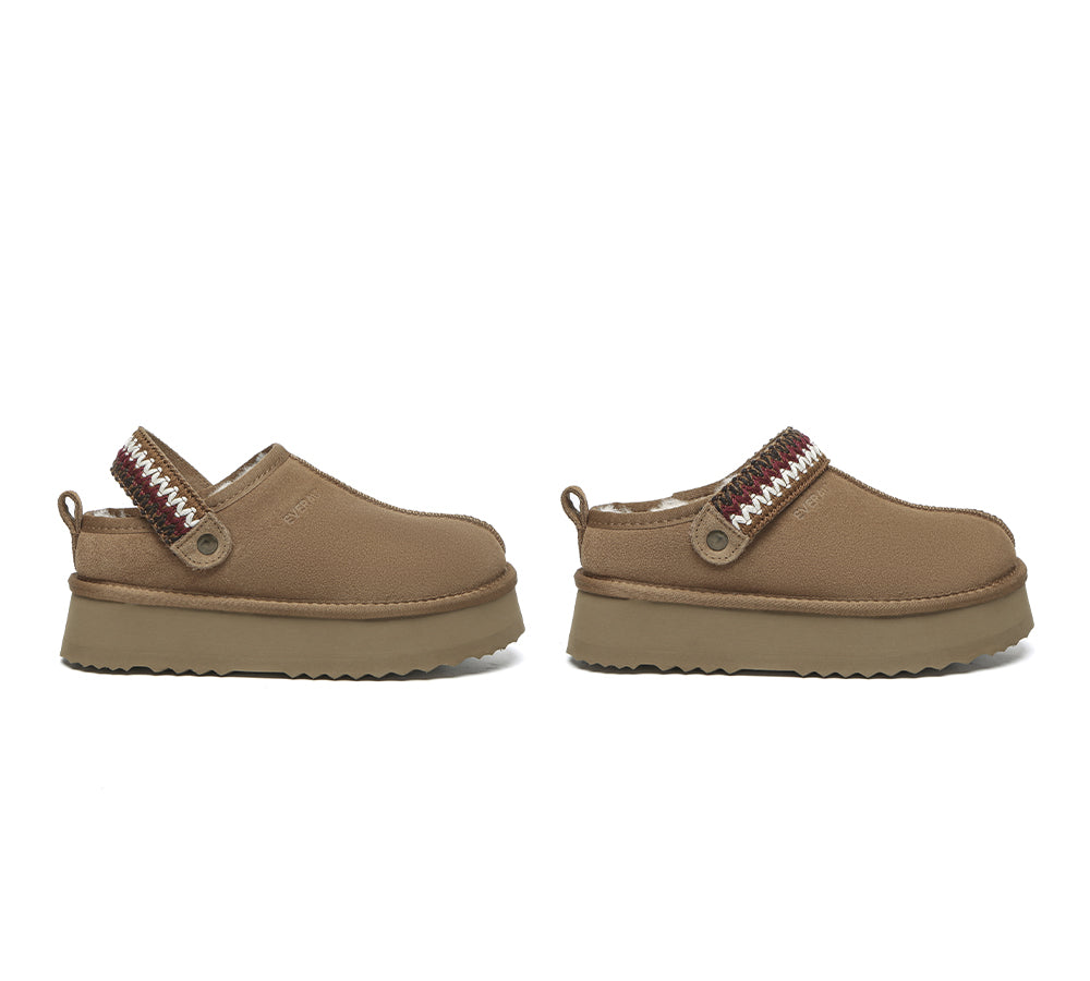 EVERAU® 2-Way Style UGG Slippers Sheepskin Wool Slingback Kintted Platform Maeve EVERAU