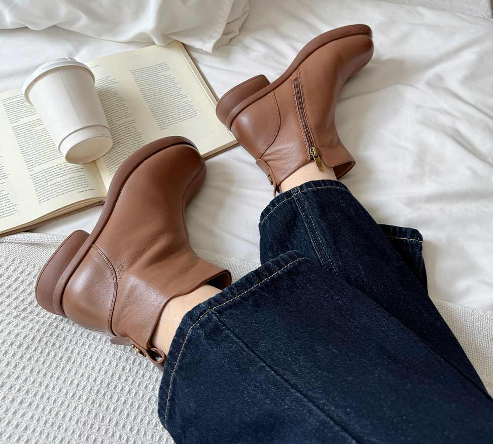 EVERAU® Women Leather Zipper Ankle Boots Chapple EVERAU