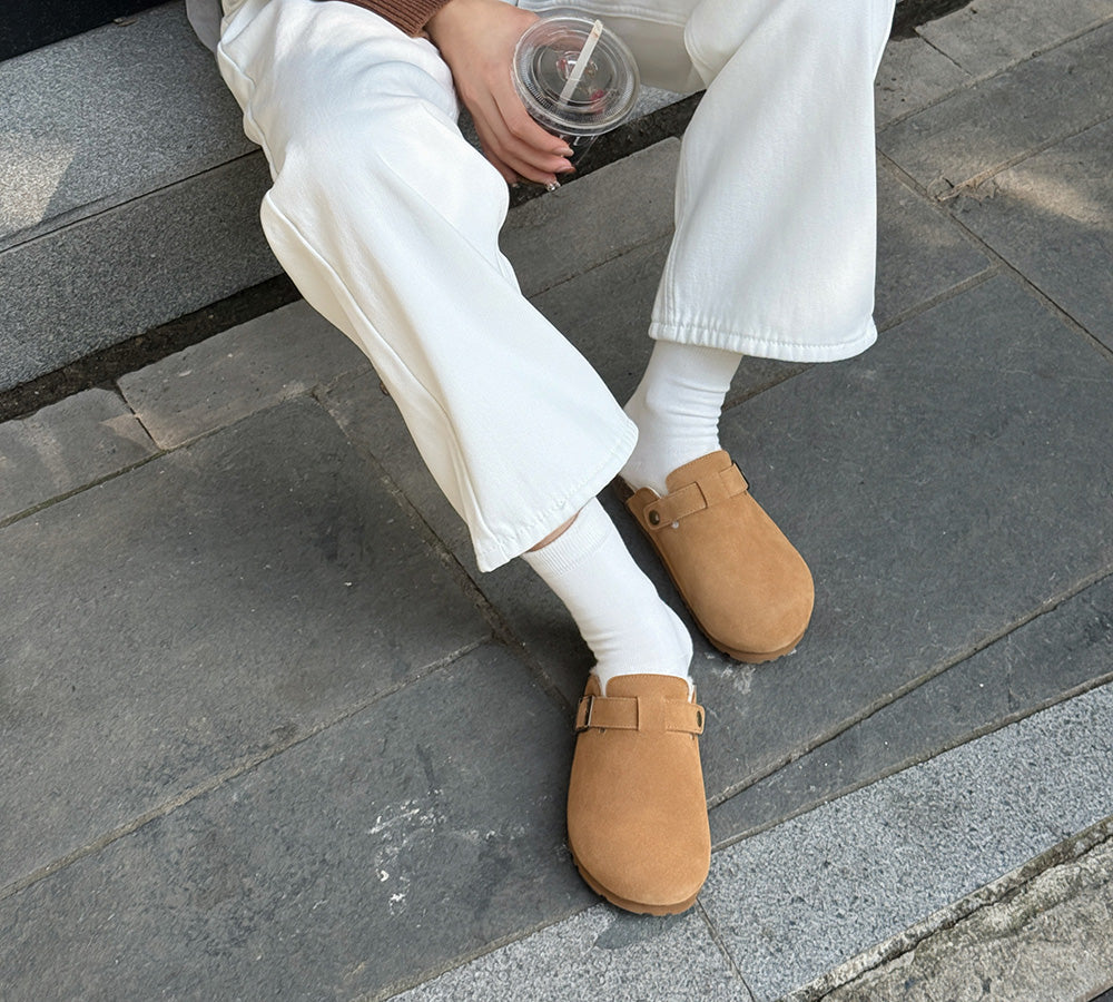 EVERAUยฎ UGG Slippers Sheepskin Wool Adjustable Strap Clog Hazco EVERAU