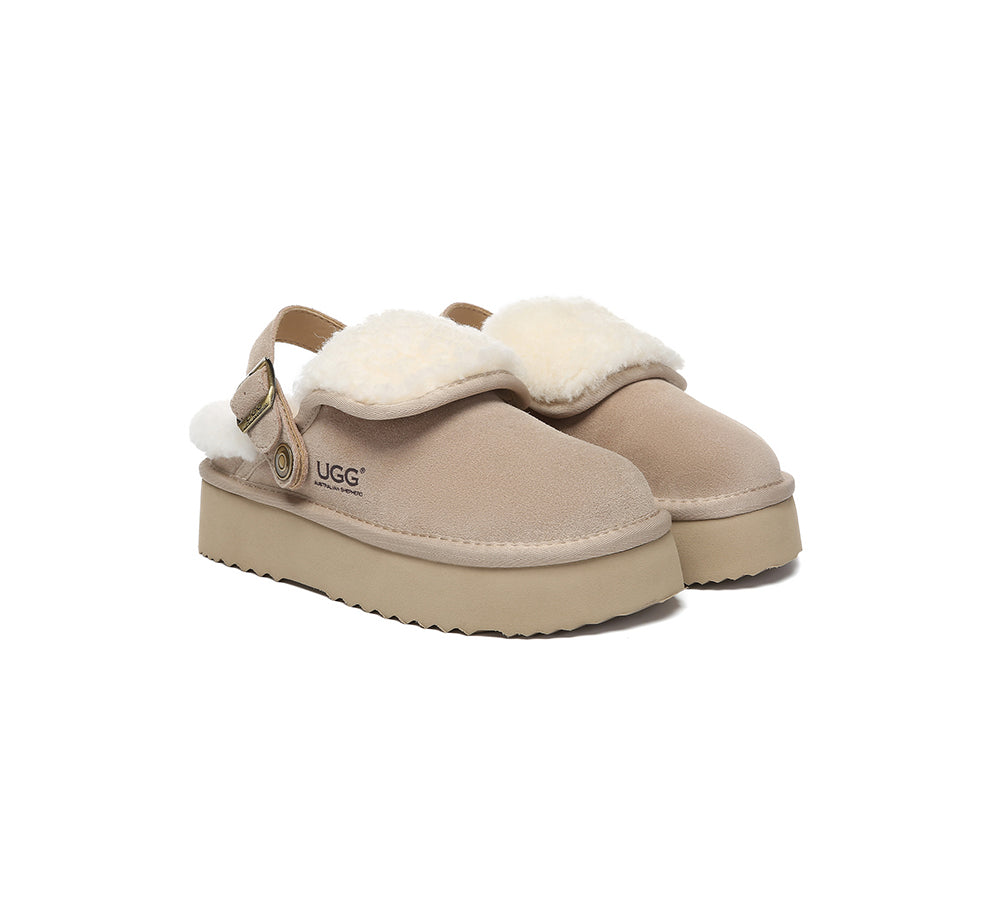3-Way Style UGG Slippers Sheepskin Wool Slingback Platform Tenley