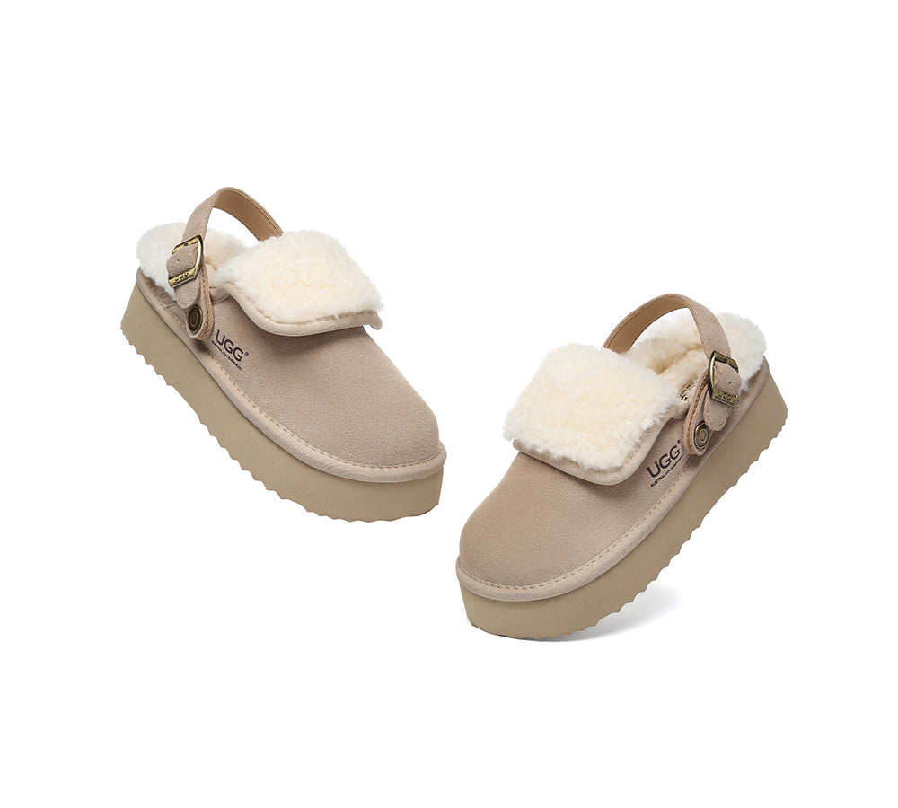 3-Way Style UGG Slippers Sheepskin Wool Slingback Platform Tenley