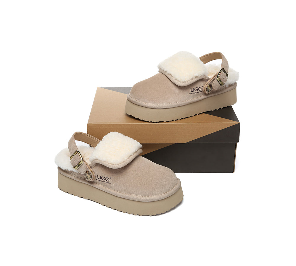 3-Way Style UGG Slippers Sheepskin Wool Slingback Platform Tenley