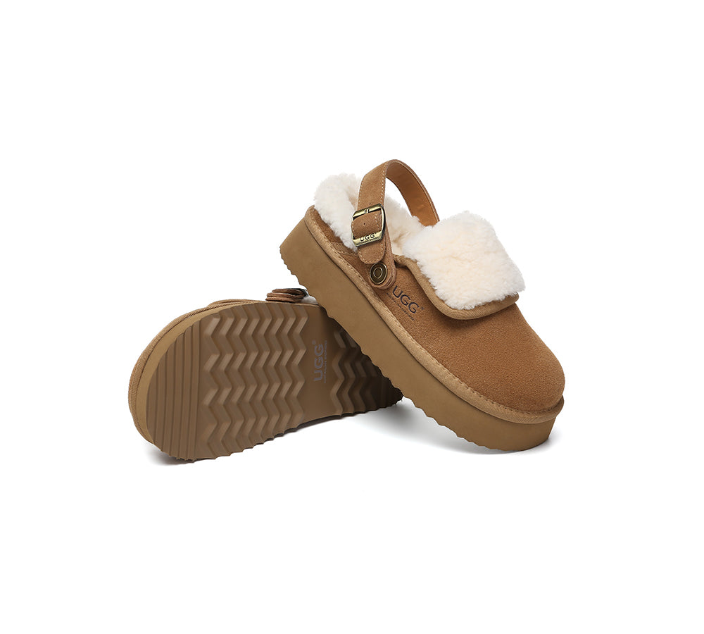 3-Way Style UGG Slippers Sheepskin Wool Slingback Platform Tenley