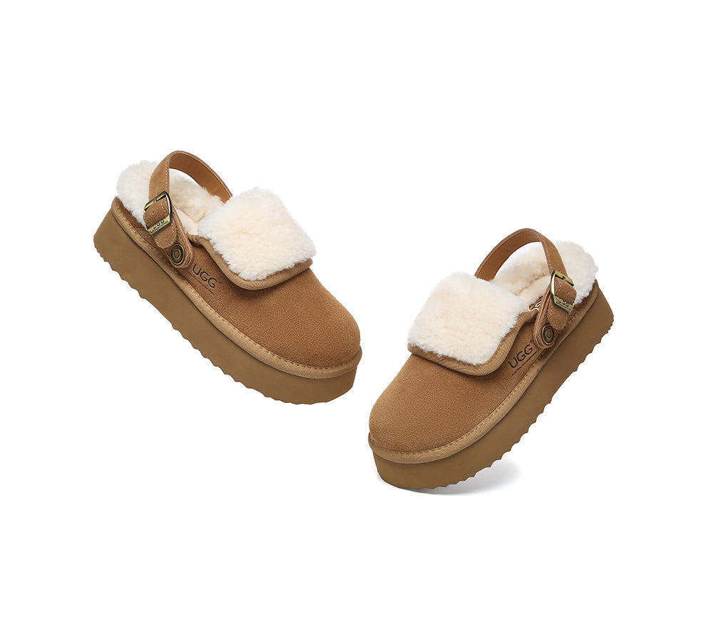 3-Way Style UGG Slippers Sheepskin Wool Slingback Platform Tenley