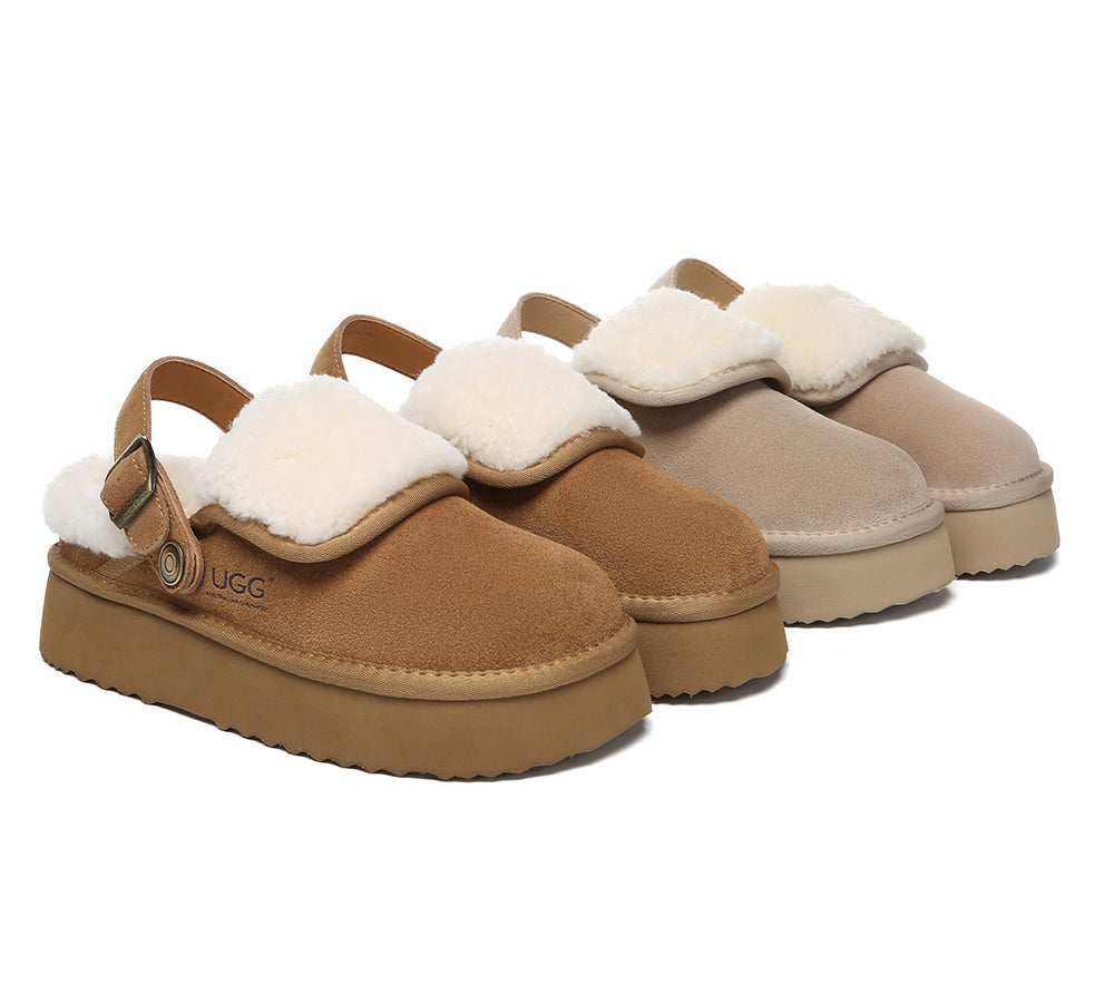 3-Way Style UGG Slippers Sheepskin Wool Slingback Platform Tenley
