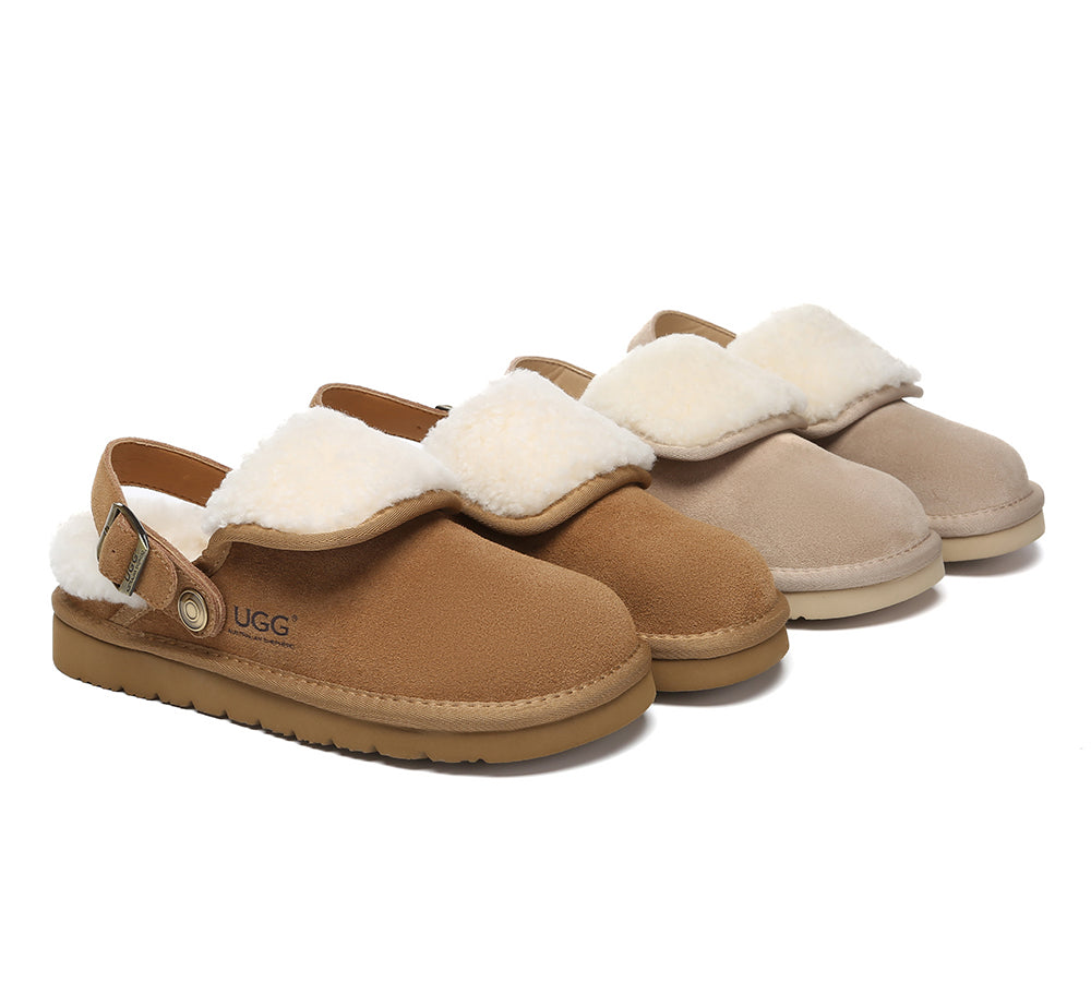 3-Way Style UGG Slippers Sheepskin Wool Adjustable Strap Slingback Tenley