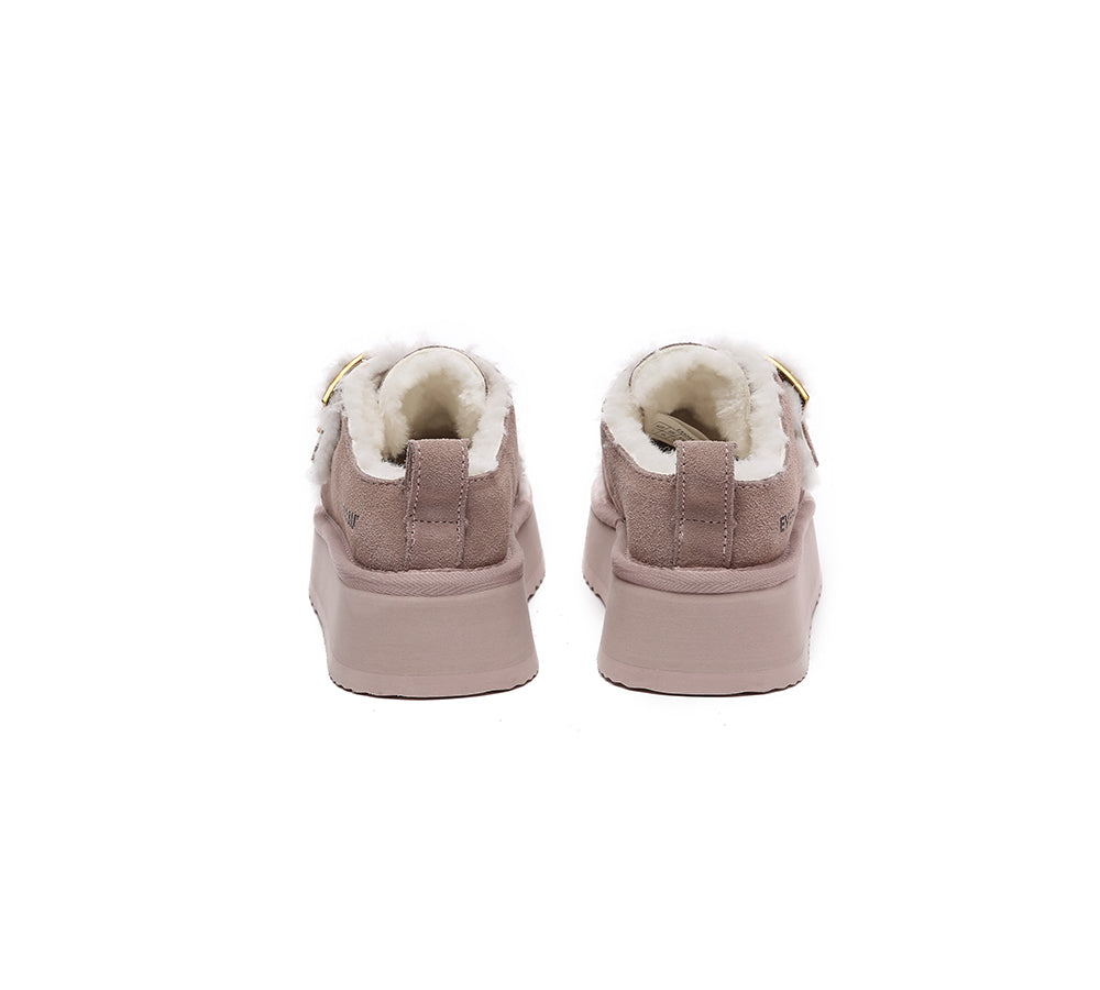 EVERAU® UGG Slippers Sheepskin Wool Adjustable Buckle Ankle Platform Tobias - UGG EXPRESS