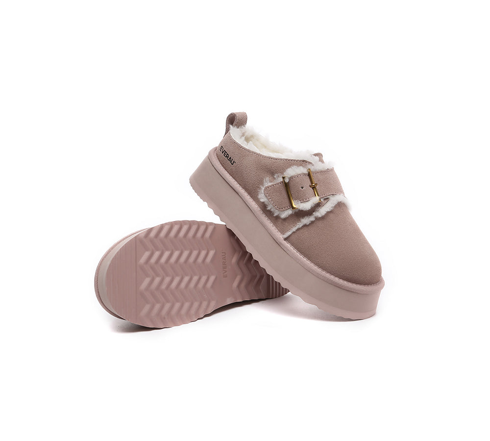 EVERAU® UGG Slippers Sheepskin Wool Adjustable Buckle Ankle Platform Tobias - UGG EXPRESS