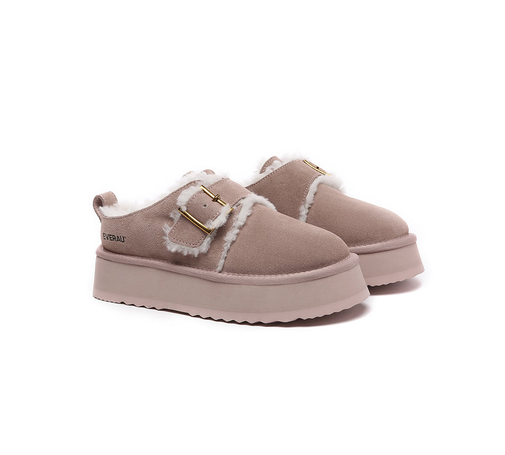 EVERAU® UGG Slippers Sheepskin Wool Adjustable Buckle Ankle Platform Tobias - UGG EXPRESS