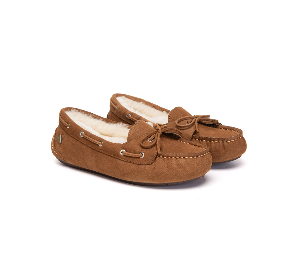 EVERAU® UGG Slippers Women Sheepskin Wool Bow Moccasins Pommie EVERAU