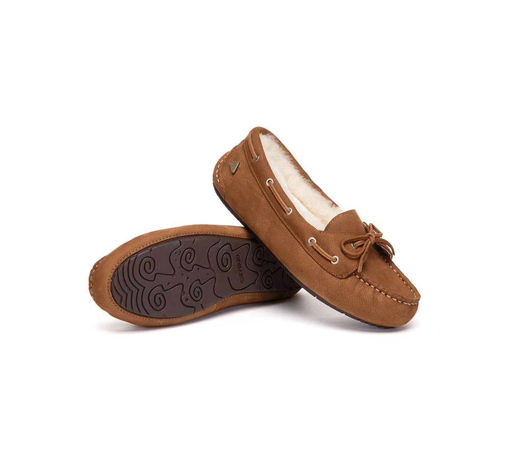 EVERAU® UGG Slippers Women Sheepskin Wool Bow Moccasins Pommie EVERAU