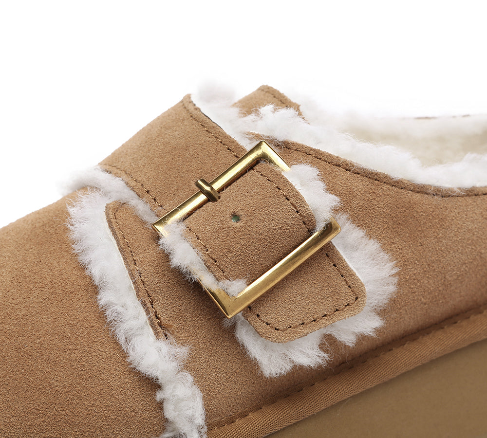EVERAU® UGG Slippers Sheepskin Wool Adjustable Buckle Ankle Platform Tobias - UGG EXPRESS