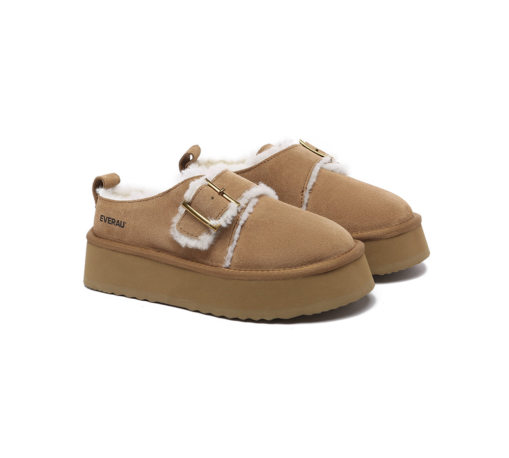 EVERAU® UGG Slippers Sheepskin Wool Adjustable Buckle Ankle Platform Tobias - UGG EXPRESS