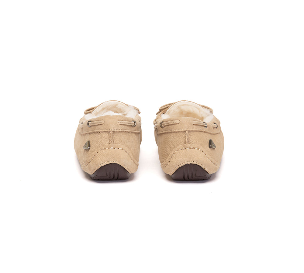 EVERAU® UGG Slippers Women Sheepskin Wool Bow Moccasins Pommie EVERAU