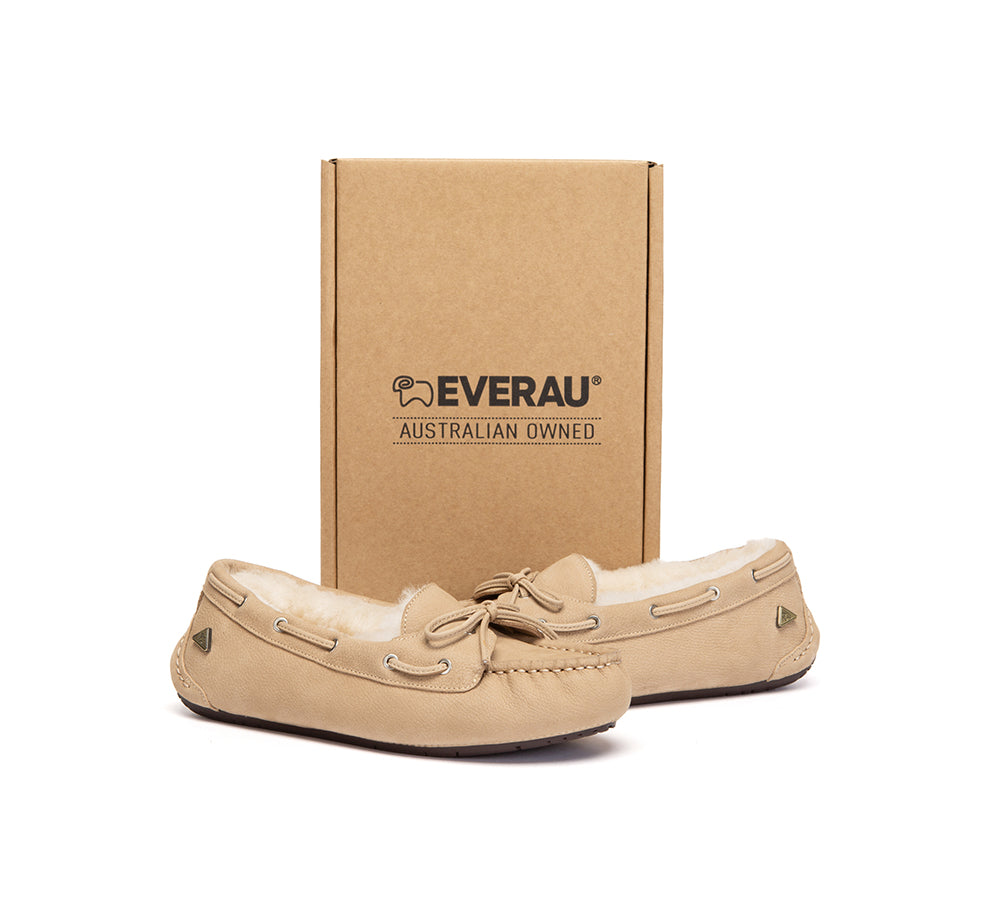 EVERAU® UGG Slippers Women Sheepskin Wool Bow Moccasins Pommie EVERAU