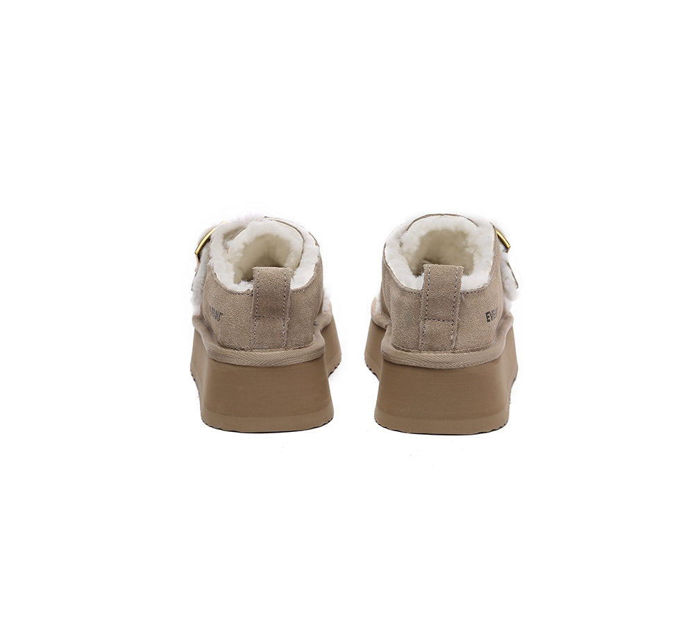 EVERAU® UGG Slippers Sheepskin Wool Adjustable Buckle Ankle Platform Tobias - UGG EXPRESS