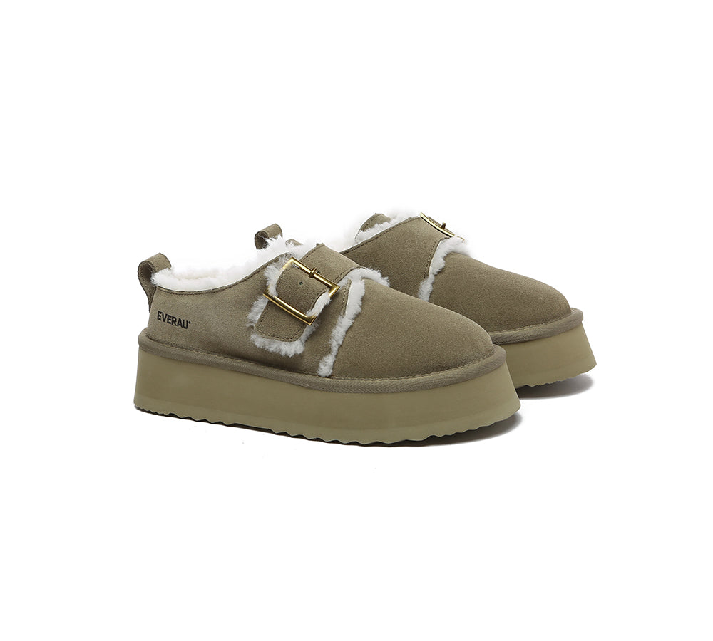 EVERAU® UGG Slippers Sheepskin Wool Adjustable Buckle Ankle Platform Tobias - UGG EXPRESS