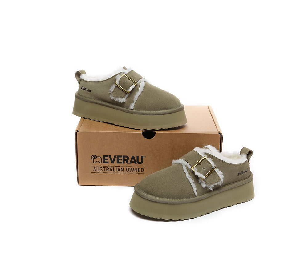 EVERAU® UGG Slippers Sheepskin Wool Adjustable Buckle Ankle Platform Tobias - UGG EXPRESS