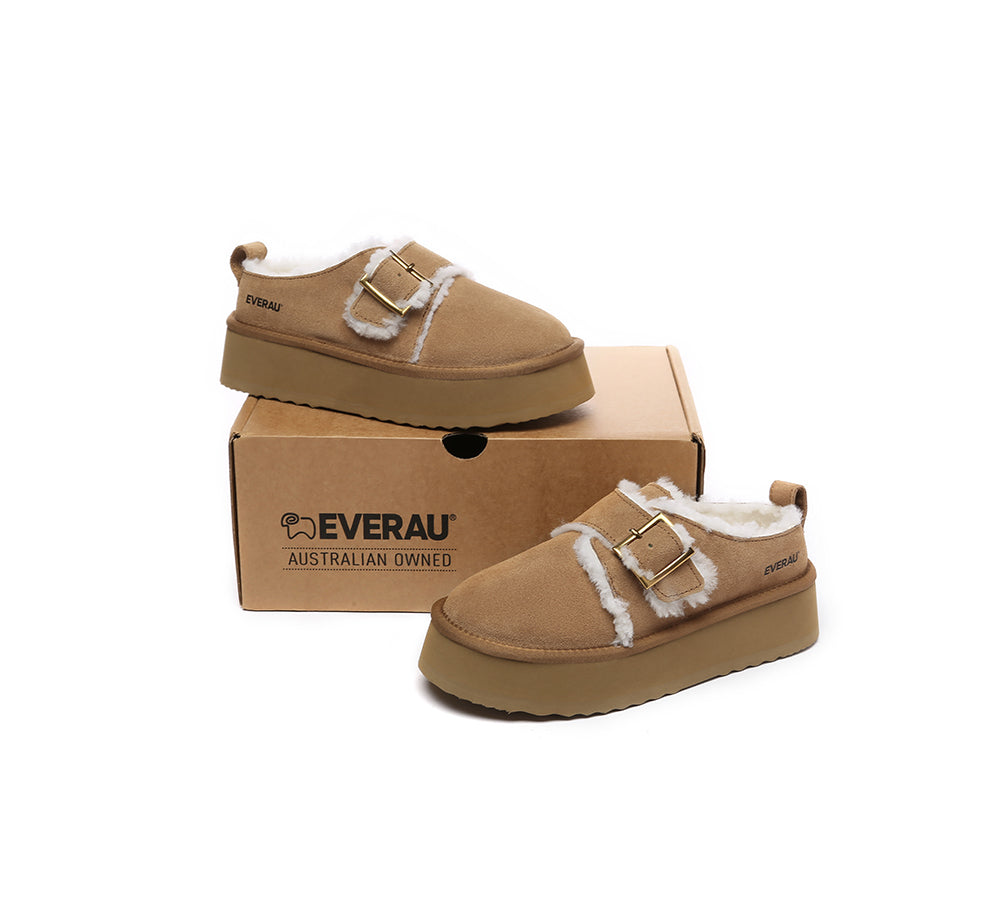 EVERAU® UGG Slippers Sheepskin Wool Adjustable Buckle Ankle Platform Tobias - UGG EXPRESS