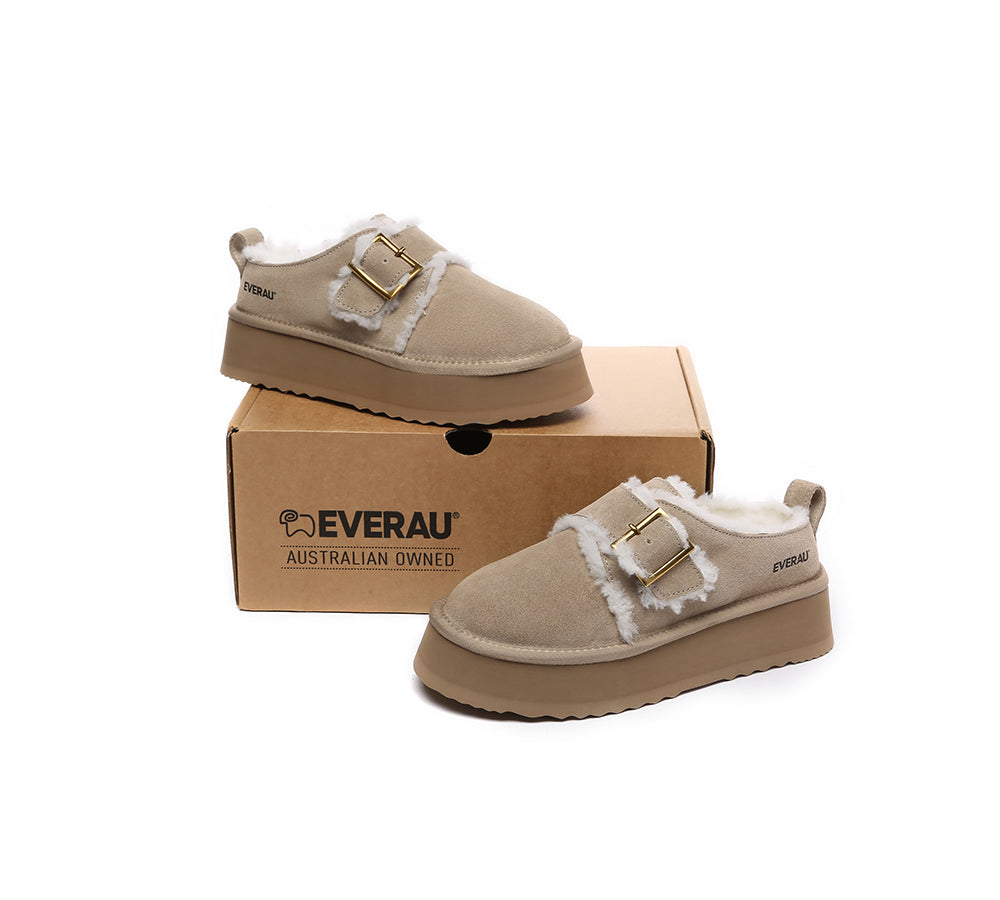 EVERAU® UGG Slippers Sheepskin Wool Adjustable Buckle Ankle Platform Tobias - UGG EXPRESS