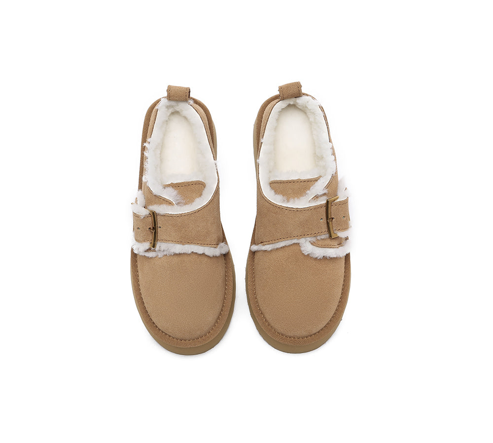 EVERAU® UGG Slippers Sheepskin Wool Adjustable Buckle Ankle Platform Tobias - UGG EXPRESS