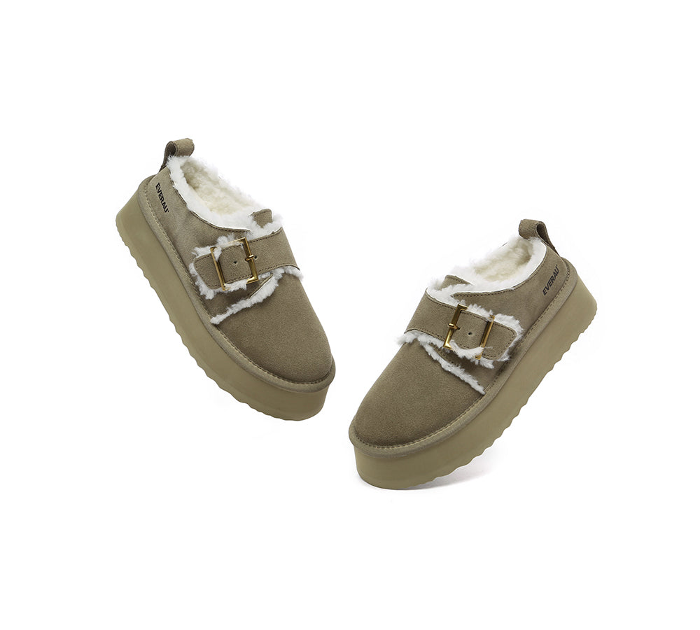 EVERAU® UGG Slippers Sheepskin Wool Adjustable Buckle Ankle Platform Tobias - UGG EXPRESS
