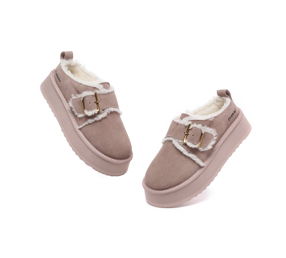 EVERAU® UGG Slippers Sheepskin Wool Adjustable Buckle Ankle Platform Tobias - UGG EXPRESS