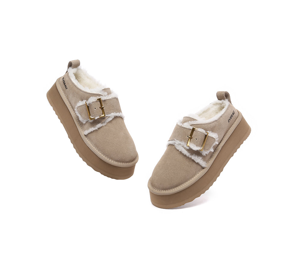 EVERAU® UGG Slippers Sheepskin Wool Adjustable Buckle Ankle Platform Tobias - UGG EXPRESS