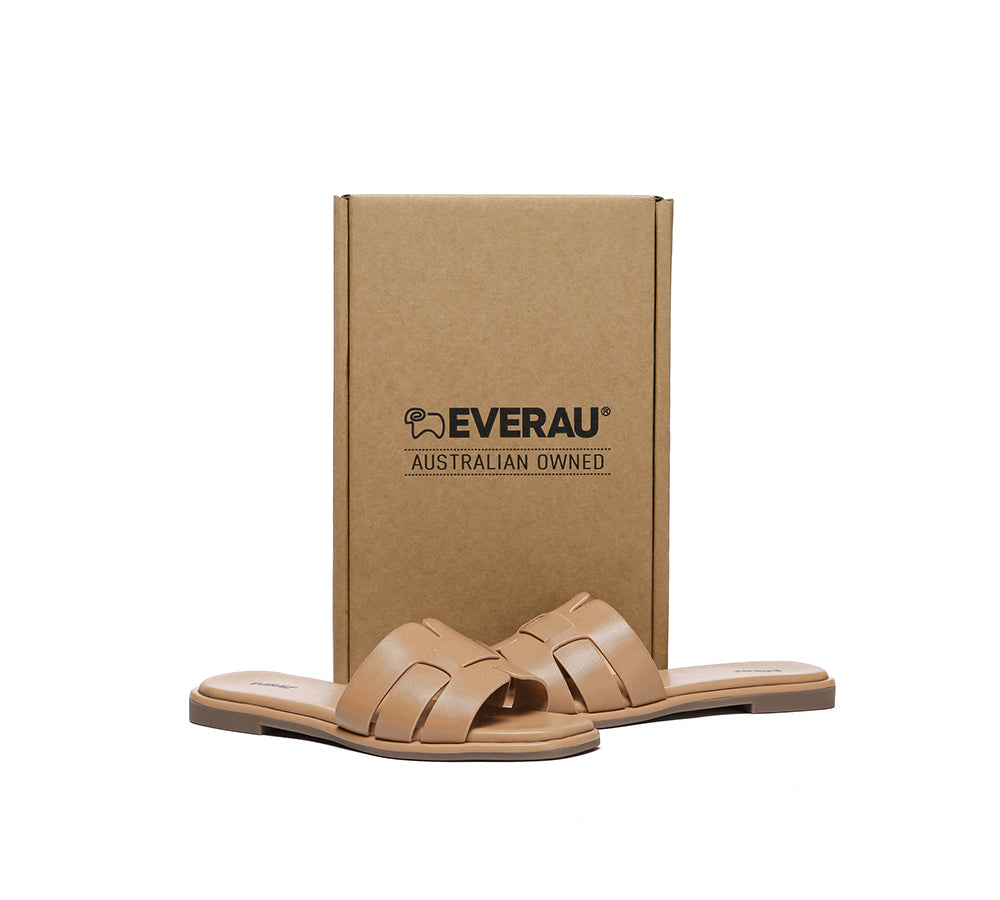 Women Leather Woven Flat Slides Bolita