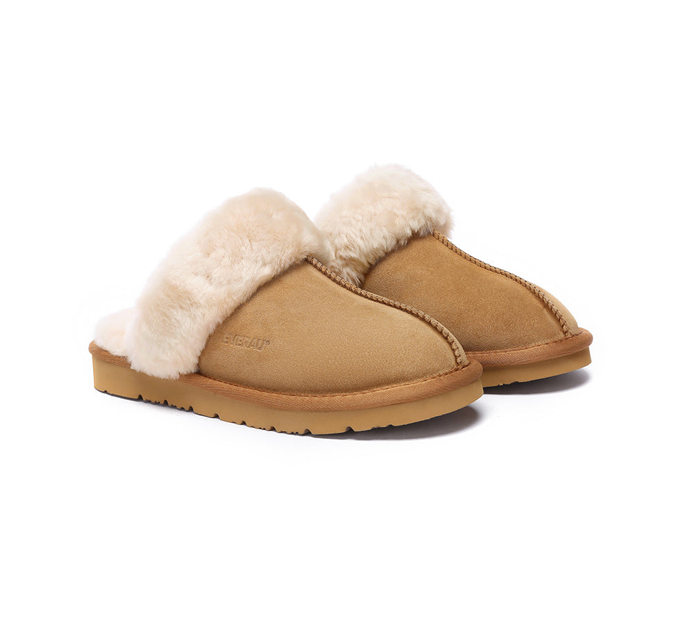 EVERAU® UGG Slippers Sheepskin Wool Suede Scuff Muffin - UGG EXPRESS