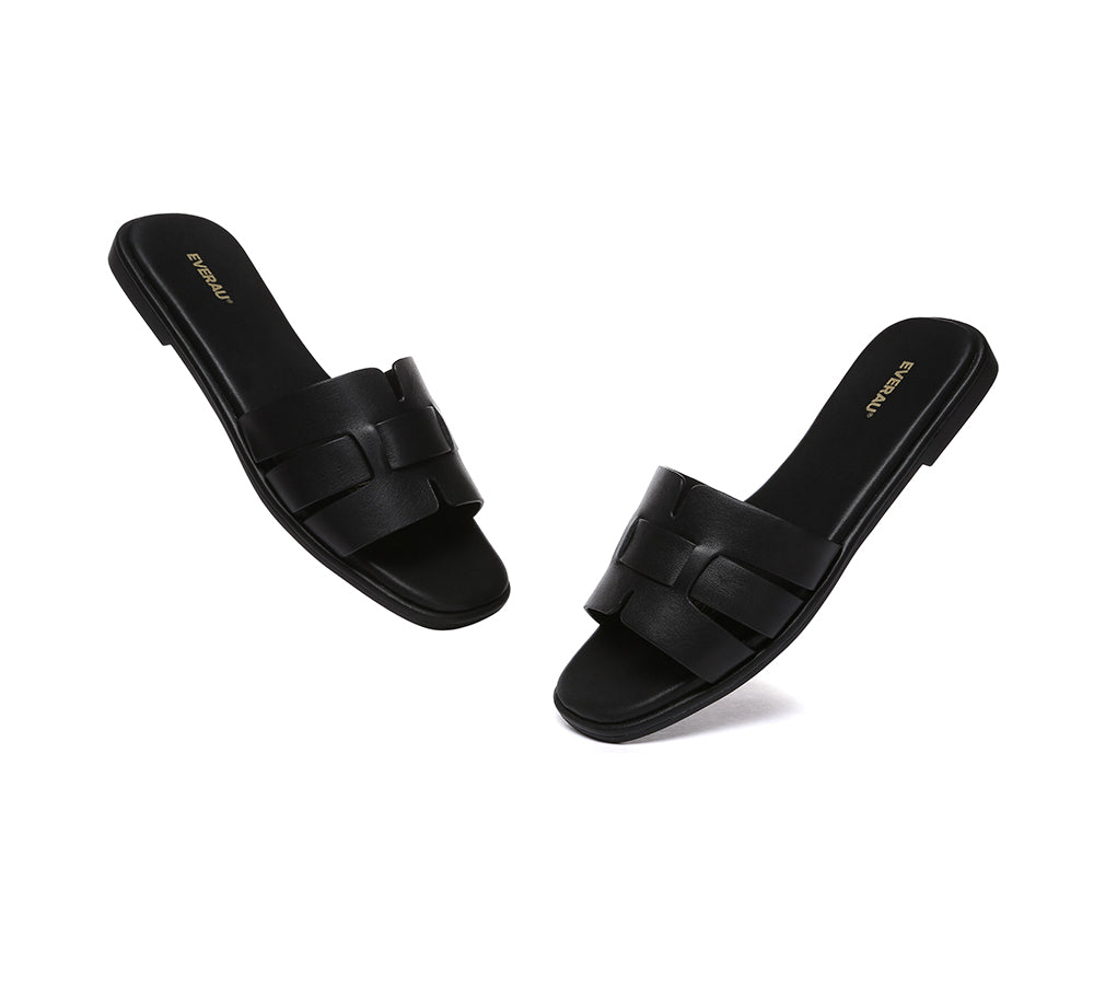 Women Leather Woven Flat Slides Bolita