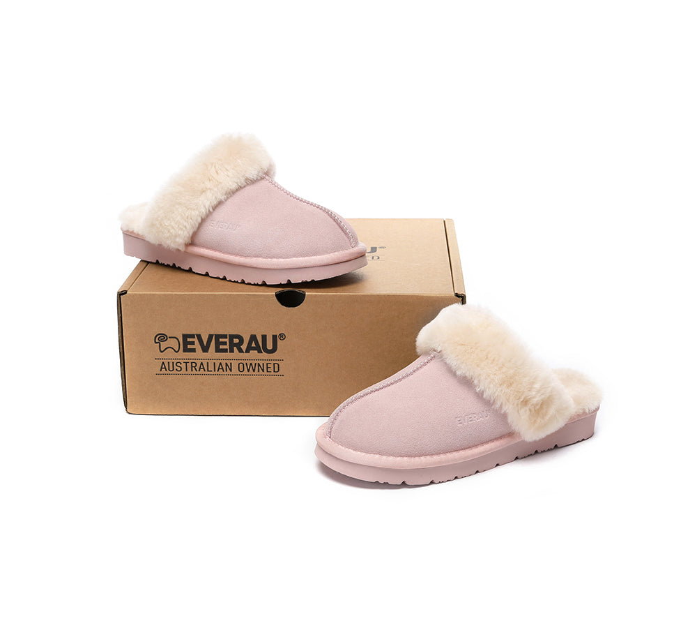 EVERAU® UGG Slippers Sheepskin Wool Suede Scuff Muffin - UGG EXPRESS