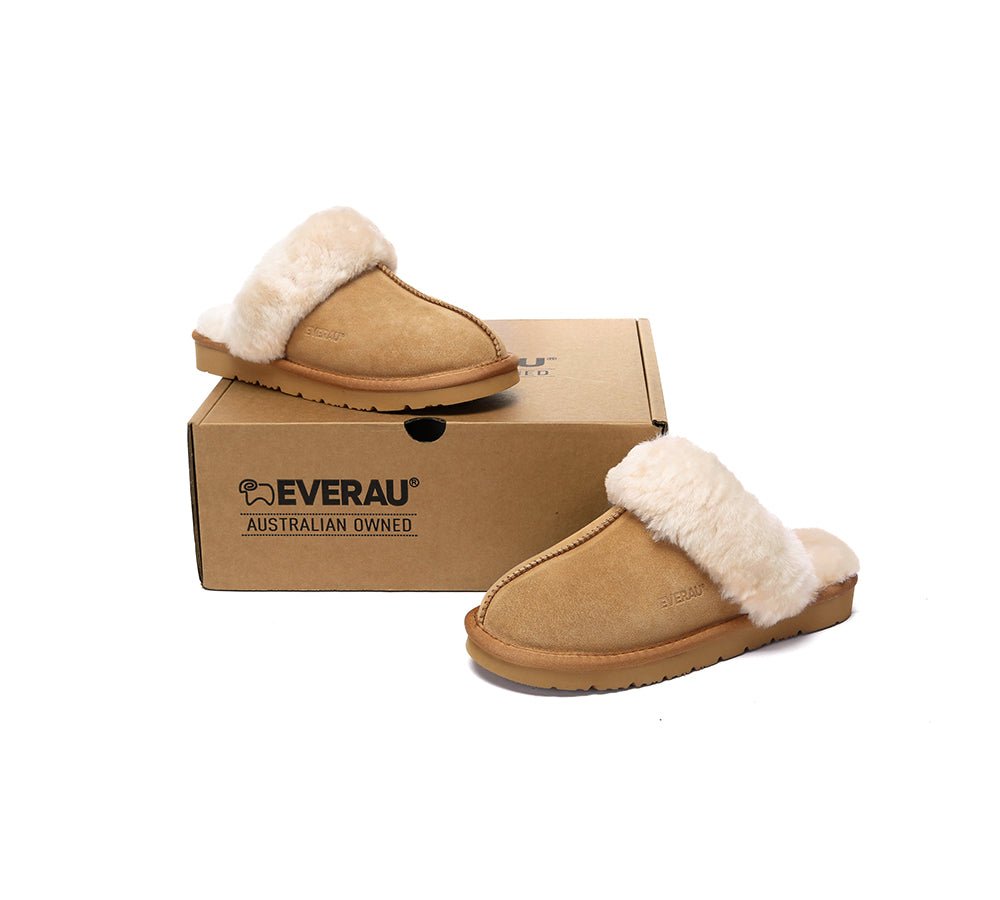 EVERAU® UGG Slippers Sheepskin Wool Suede Scuff Muffin - UGG EXPRESS