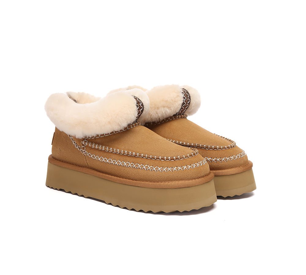 AUSTRALIAN SHEPHERD® UGG Boots Women Sheepskin Wool Collar Ankle Platform Mini Santana UGG AUSTRALIAN SHEPHERD