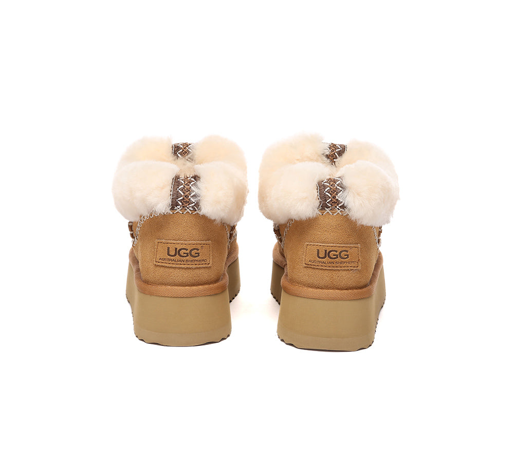 AUSTRALIAN SHEPHERD® UGG Boots Women Sheepskin Wool Collar Ankle Platform Mini Santana UGG AUSTRALIAN SHEPHERD