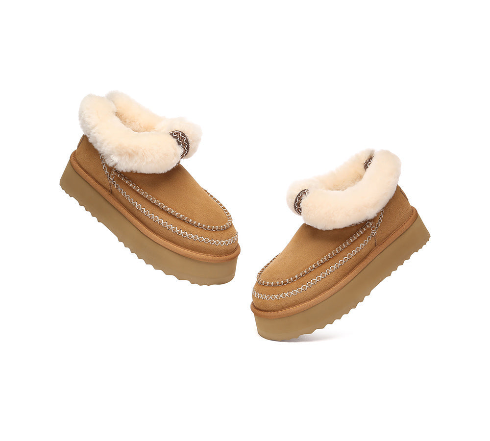 AUSTRALIAN SHEPHERD® UGG Boots Women Sheepskin Wool Collar Ankle Platform Mini Santana UGG AUSTRALIAN SHEPHERD