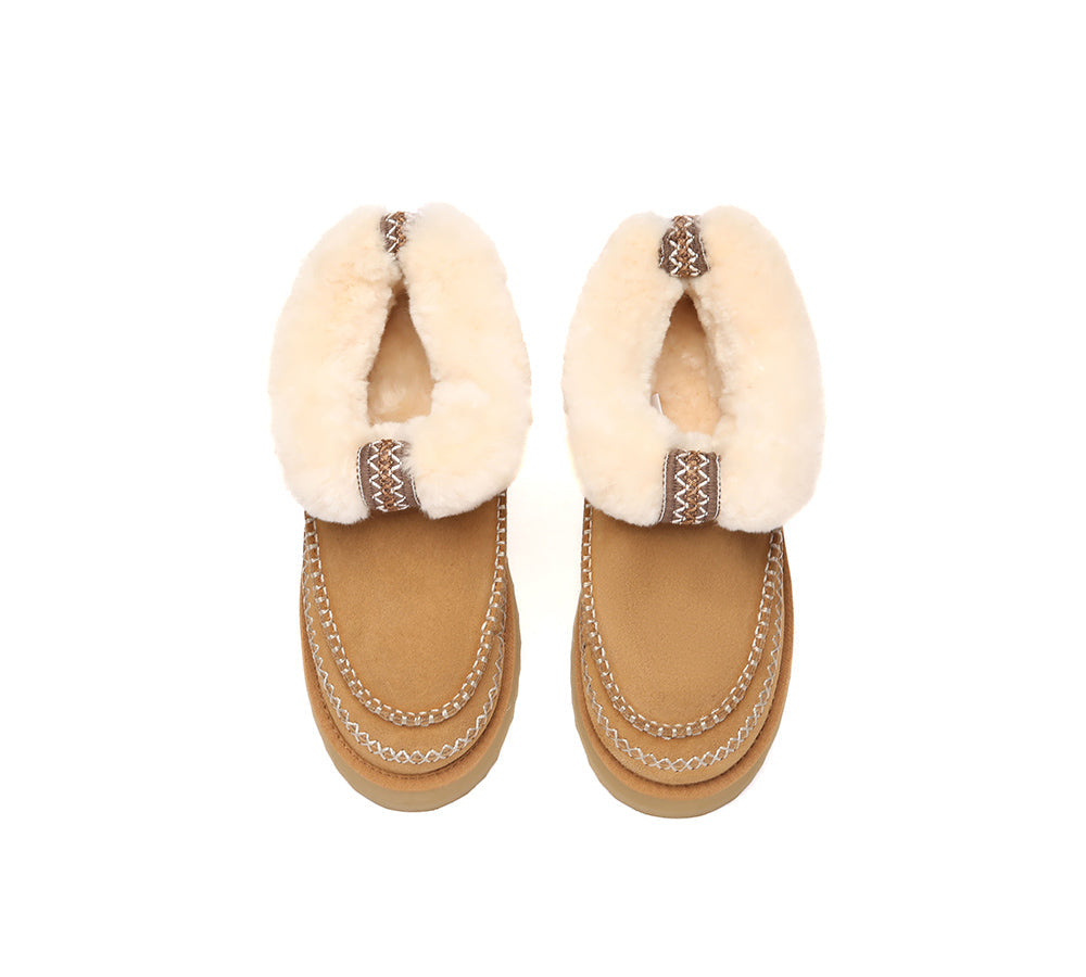 AUSTRALIAN SHEPHERD® UGG Boots Women Sheepskin Wool Collar Ankle Platform Mini Santana UGG AUSTRALIAN SHEPHERD