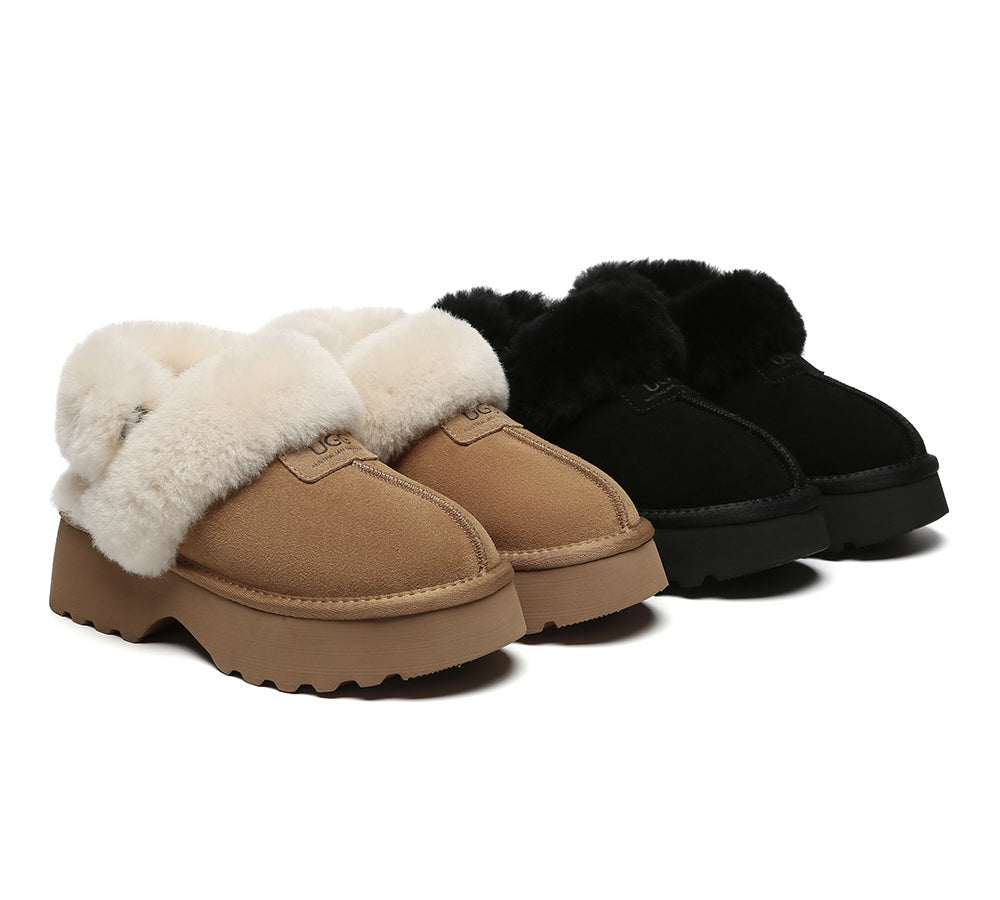 3-Way Style UGG Slippers Women Removable Wool Strap Slingback Chunky Platform Muna