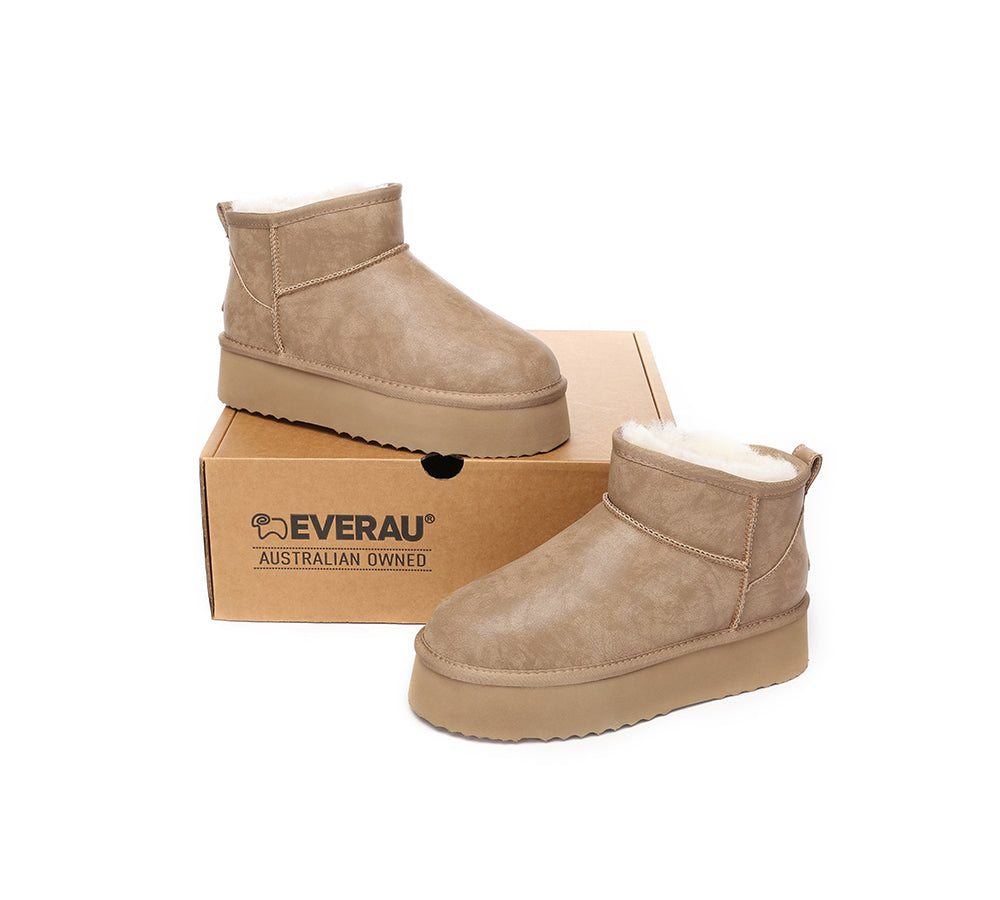 EVERAU® UGG Boots Women Sheepskin Wool Ankle Platform Romi - UGG EXPRESS