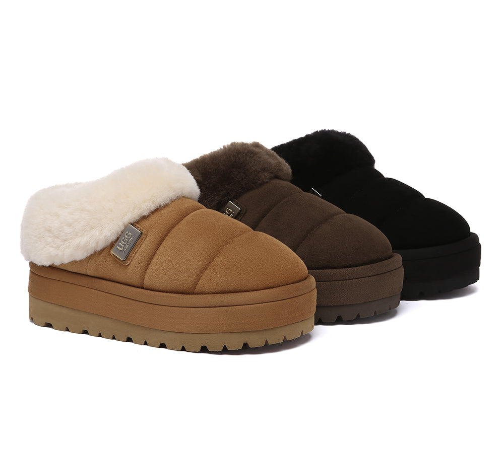 UGG EVERAUยฎ UGG Slippers Women Sheepskin Wool Collar Ankle Platform Ulrika - UGG EXPRESS
