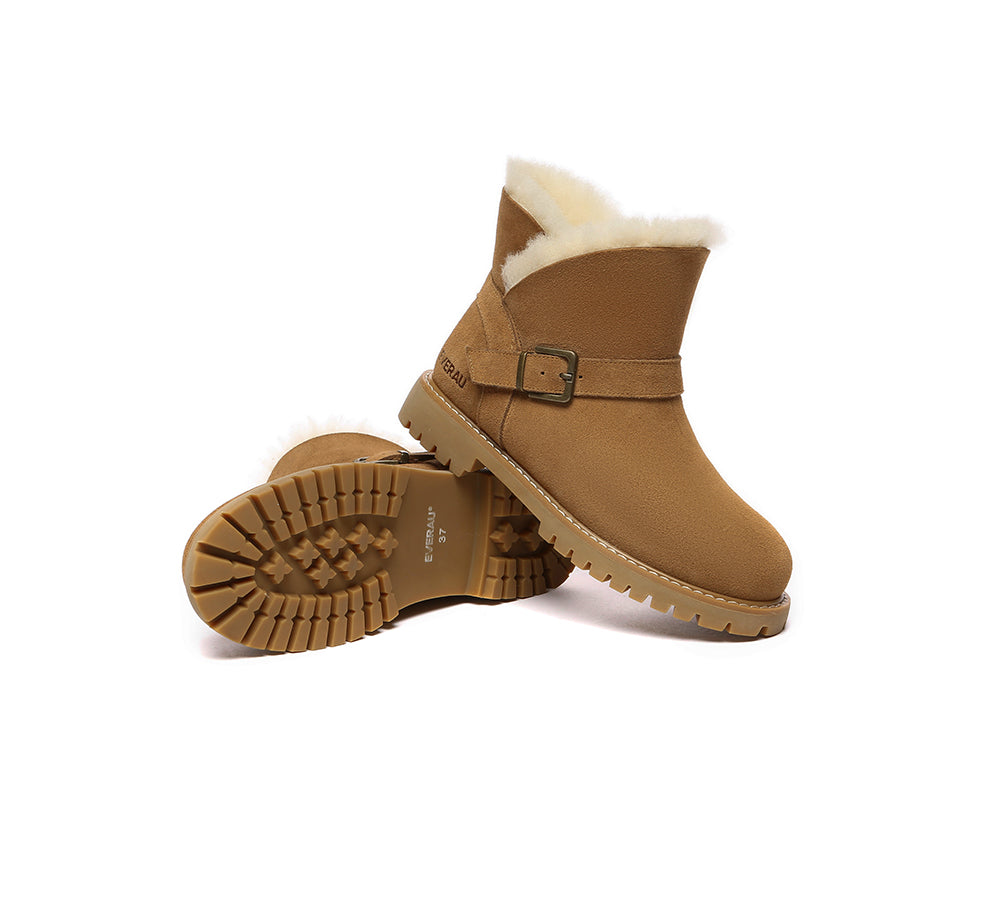 EVERAU® UGG Boots Women Sheepskin Wool Buckle Decor Ankle Polarwalk - UGG EXPRESS